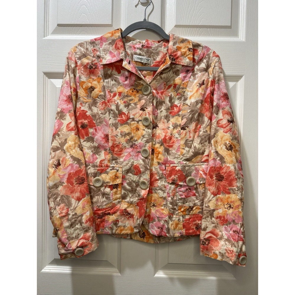 Coldwater Creek Womens Floral‎ Blazer Size Small button front spring Cottagecore